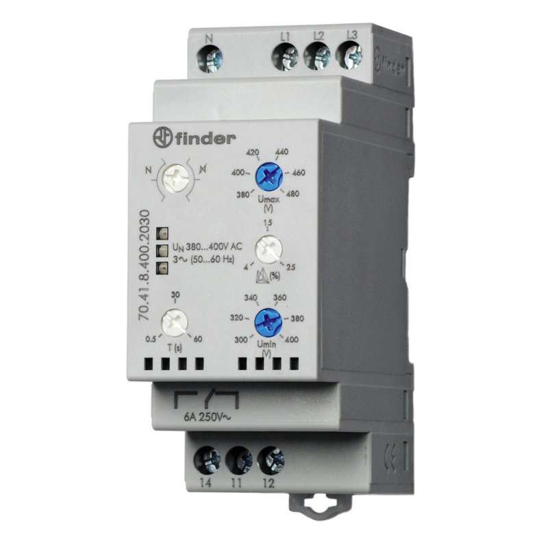 Finder 70.41.8.400.2030 Releu mon. trifazata supra si subtensiune cu supraveghere N