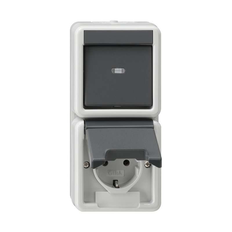 GIRA 017630 Priză Schuko/comutator WG-AP gri vertical IP44