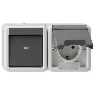 GIRA 017730 Priză Schuko/comutator WG-AP gri orizontal IP44
