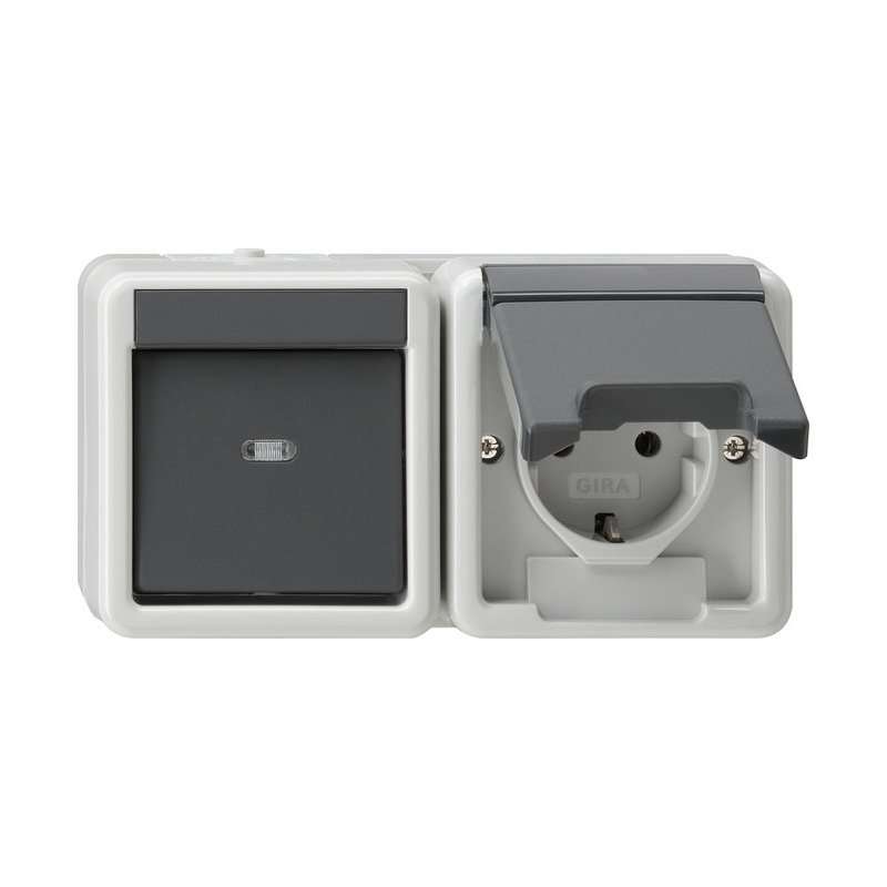 GIRA 017730 Priză Schuko/comutator WG-AP gri orizontal IP44