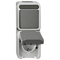 Combinație priză SCHUKO/comutator gri deschis AQUASTAR