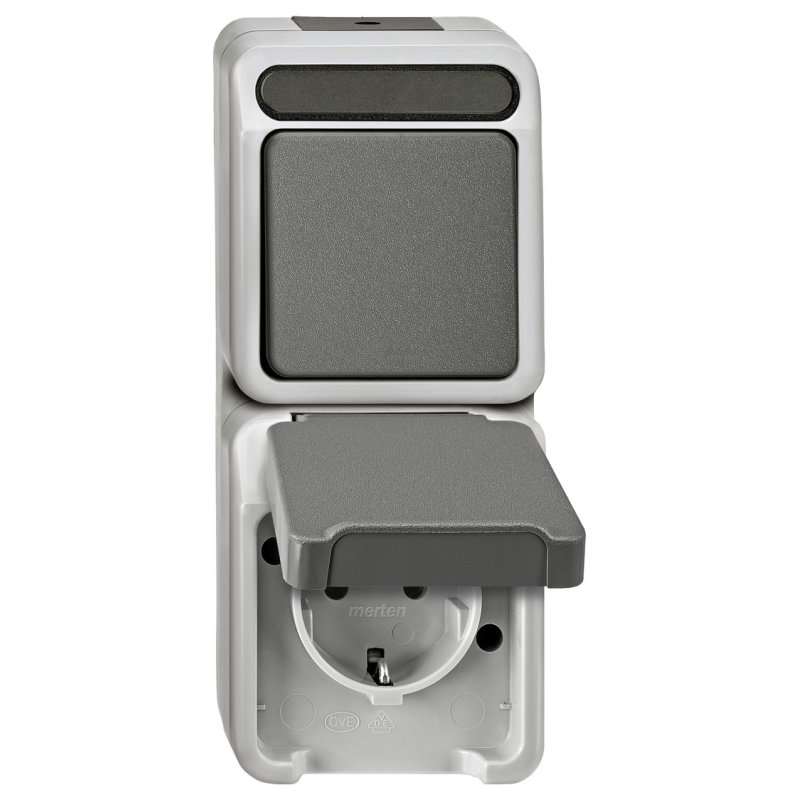 Combinație priză SCHUKO/comutator gri deschis AQUASTAR