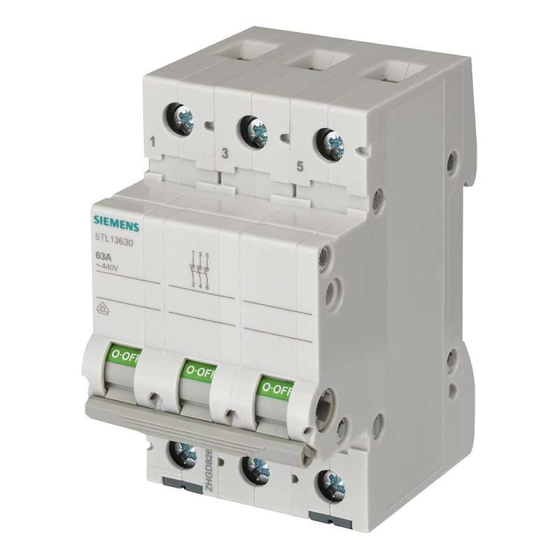 Intrerupator cu 3 poli Siemens  63A   400V 5,4W 3 module