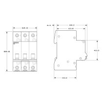 Intrerupator cu 3 poli Siemens  63A   400V 5,4W 3 module