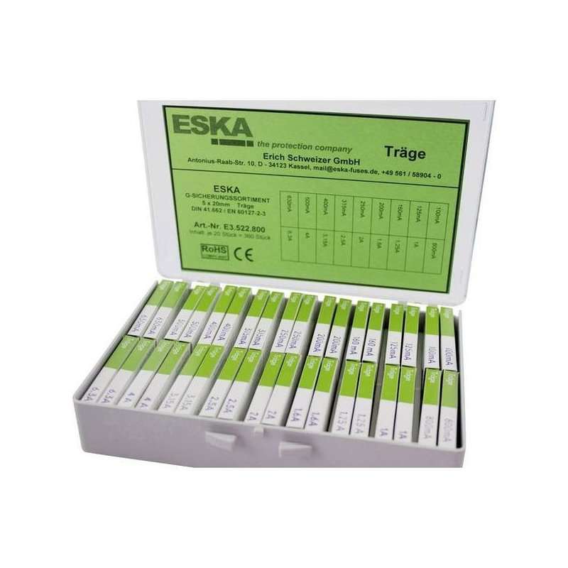 Sortiment siguranțe  de la 0,1A - 6,3A   5x20mm T- lent  360buc.