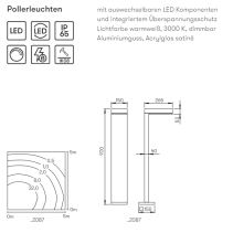 Coloană luminoasă tip nr.2087 - culoare: antracit, 1 x LED 16 W, 3000 K, 1600 lm,