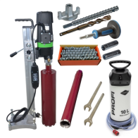 Set cu carote Eibenstock DB201 inc 2x carote diamantate, rezervor de apă sub presiune din plastic și set de fixare