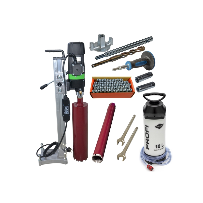 Set cu carote Eibenstock DB201 inc 2x carote diamantate, rezervor de apă sub presiune din plastic și set de fixare