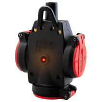 Cupla tripla  SCHUKO din cauciuc solid, roșu, IP54, cu afișaj de tensiune