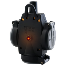 Cupla tripla  SCHUKO din cauciuc solid, negru, IP54, cu afișaj de tensiune