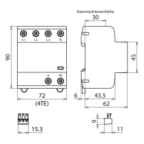 Descărcător supratensiune tip 1+2 combinat DEHNshield  Sistem trifazat TN-S, cu contact extern