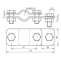 Clemă de conectare DEHN Oțel/Zn d20mm cu șurub M10x20mm pentru platbanda-40mm