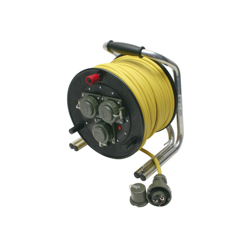 Rola de cablu etanșe la apa IP68 din cauciuc solid pt. pompieri si echipe de interventie,  DIN 14680 , 230V/16A,