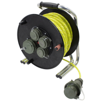 Rola de cablu Reflectorizant,etanșe la apa IP68 din cauciuc solid pt. pompieri ,  DIN 14680 , 230V/16A,50m