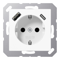 Priză SCHUKO Jung cu USB tip A si tip C , 16A 250V, A1520-15CAWW, SAFETY+, seria AS/A