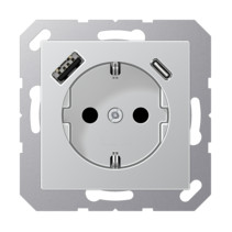 Priză SCHUKO Jung cu USB tip A si tip C , 16A 250V, A1520-15CAAL, SAFETY+, seria AS/A