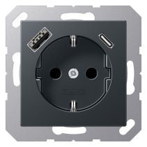 Priză SCHUKO Jung cu USB tip A si tip C , 16A 250V, A1520-15CAANM, SAFETY+, seria AS/A