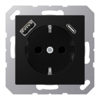 Priză SCHUKO Jung cu USB tip A si tip C , 16A 250V, A1520-15CASWM, SAFETY+, seria AS/A