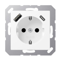 Priză SCHUKO Jung cu USB tip A si tip C , 16A 250V, A1520-15CAWWM, SAFETY+, seria AS/A