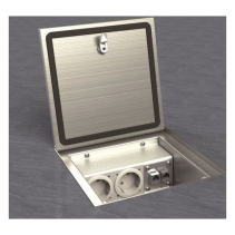 Prize de podea  3x Schuko,capac cu balamale din aluminiu cutie din Inox ,traversabil cu masina