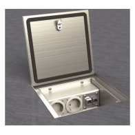 Prize de podea  3x Schuko,capac cu balamale din aluminiu cutie din Inox ,traversabil cu masina