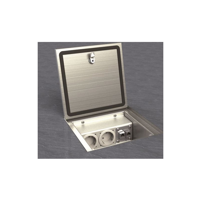 Prize de podea  3x Schuko,capac cu balamale din aluminiu cutie din Inox ,traversabil cu masina