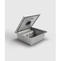 Prize incastrate in podea 2004Q , cutie din Inox cu  capac articulat din aluminiu, cu tub, IP54 ,traversabil cu masina