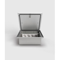 Prize incastrate in podea 2004A , cutie din Inox cu  capac articulat din aluminiu IP54 ,traversabil cu masina