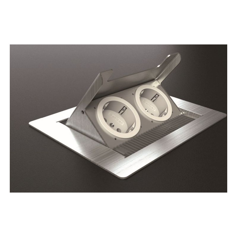 Prize incastrate in masa sau podea 3202E , cutie din Inox cu  capac articulat din aluminiu