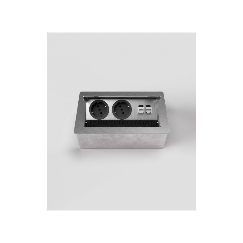 Prize incastrate in masa sau podea 3203E , cutie din Inox cu  capac articulat din aluminiu