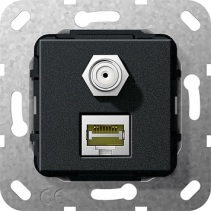 Priza SmartTV  sat+ internet  Gira 569710 MJ RJ45 Cat.6a 10 Gbit SAT F insert complet negru