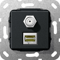 Priza SmartTV  sat+ internet  Gira 569710 MJ RJ45 Cat.6a 10 Gbit SAT F insert complet negru