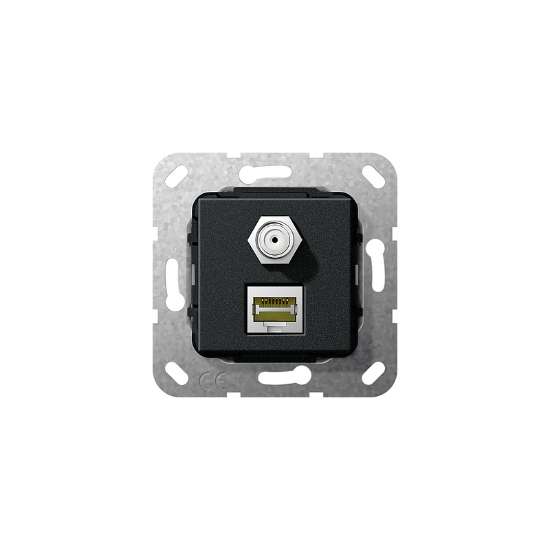 Priza SmartTV  sat+ internet  Gira 569710 MJ RJ45 Cat.6a 10 Gbit SAT F insert complet negru