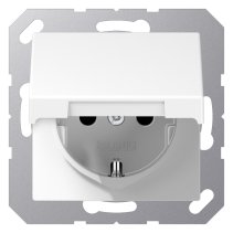 Priză SCHUKO 16A  250V cu capac pentru zone umede alb alpin lucios JUNG  A1520KIKLWW