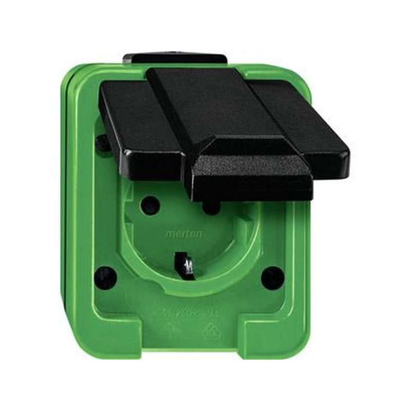 Priză schuko aparentă verde, Merten AGRAR rezistenta la substanțe chimice si coroziune