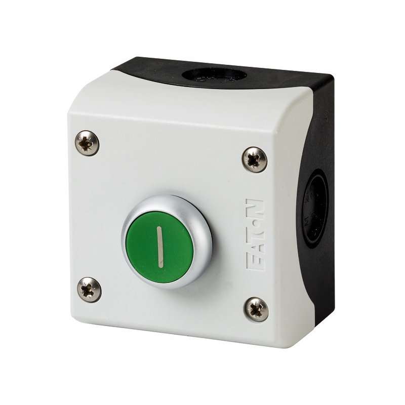 Carcasă  cu buto RMQ titan, 1 NC, 1 NO, verde, etichetat, inel frontal din titan