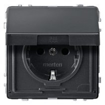 Priza schuko pentru exterior sau zone umede 16A 250V din termoplastic cu capac IP44 antracit , Merten MEG2310-7214