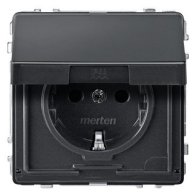 Priza schuko pentru exterior sau zone umede 16A 250V din termoplastic cu capac IP44 antracit , Merten MEG2310-7214