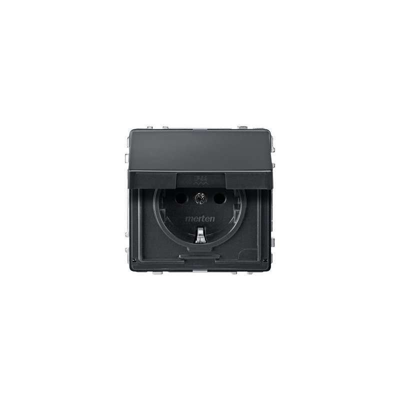 Priza schuko pentru exterior sau zone umede 16A 250V din termoplastic cu capac IP44 antracit , Merten MEG2310-7214
