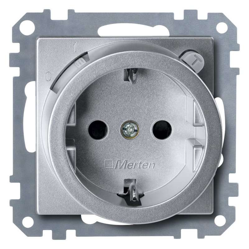 Priza schuko cu diferențial 16A Tip A 30mA aluminiu , Merten 233860