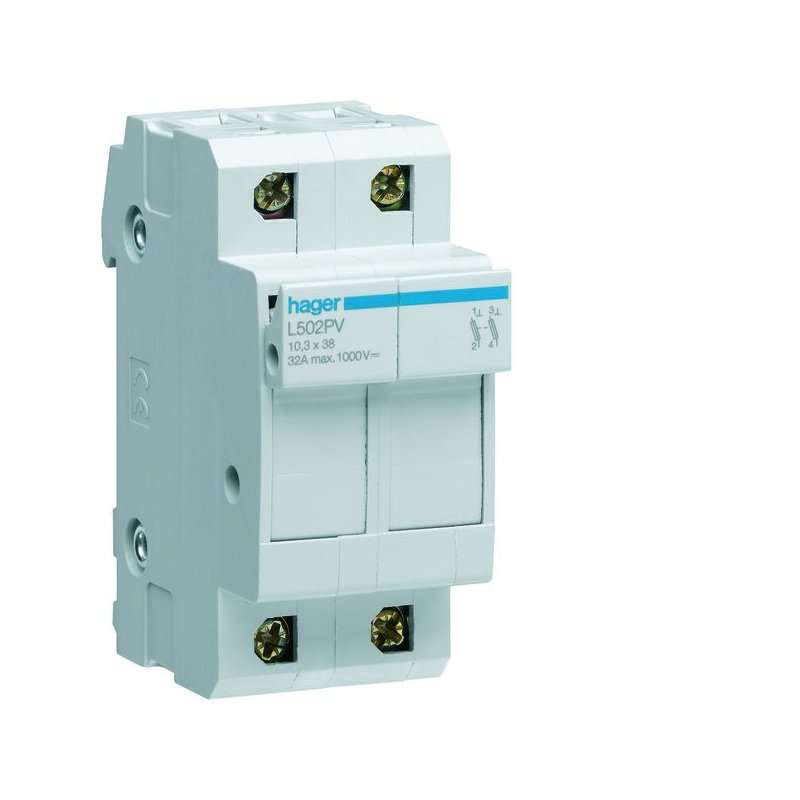 Separator fotovoltaice cu fuzibile  Hager 10x38 ,2 poli, 32A 1000V DC , Hager L502PV