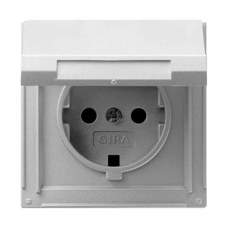 Priză schuko de exterior încastrată IP44 aluminiu cu capac Gira 045465 seria TX44 16A 230V