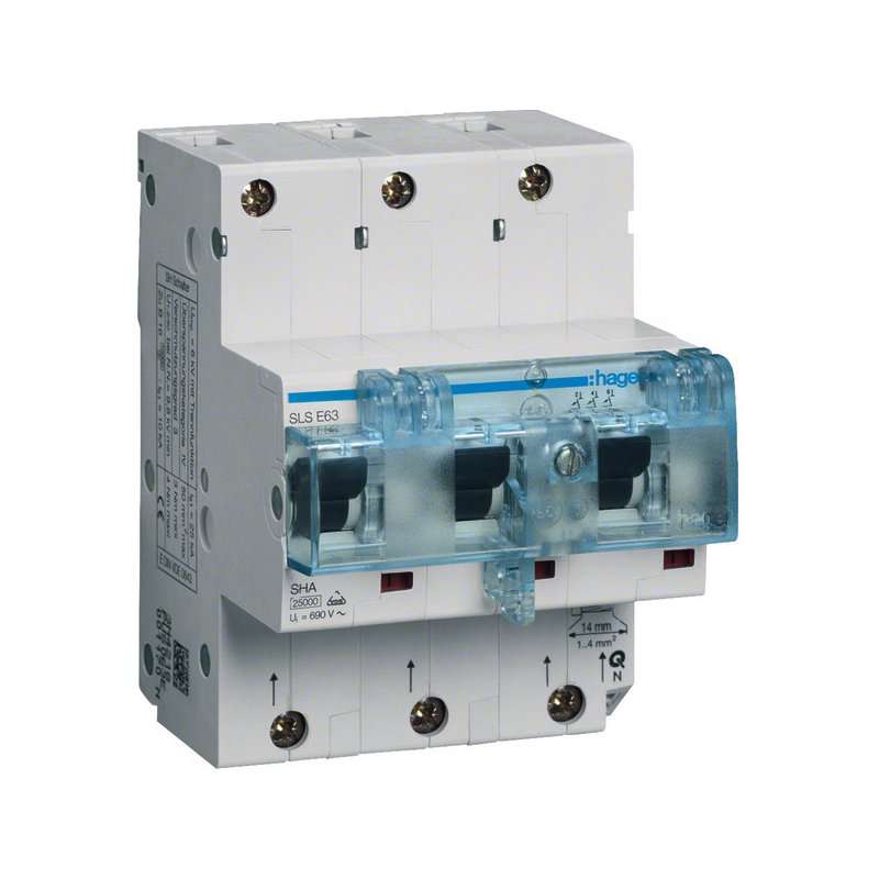 Intreruptor selectiv Hager  SLS E-63A trifazat pentru montare pe șină