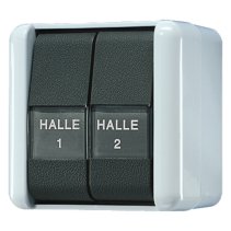 Intrerupator dublu cap scara in carcasa aparenta cu camp de scriere IP44  WG800 , Jung 809NAW