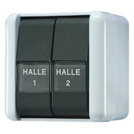 Intrerupator dublu cap scara in carcasa aparenta cu camp de scriere IP44  WG800 , Jung 809NAW