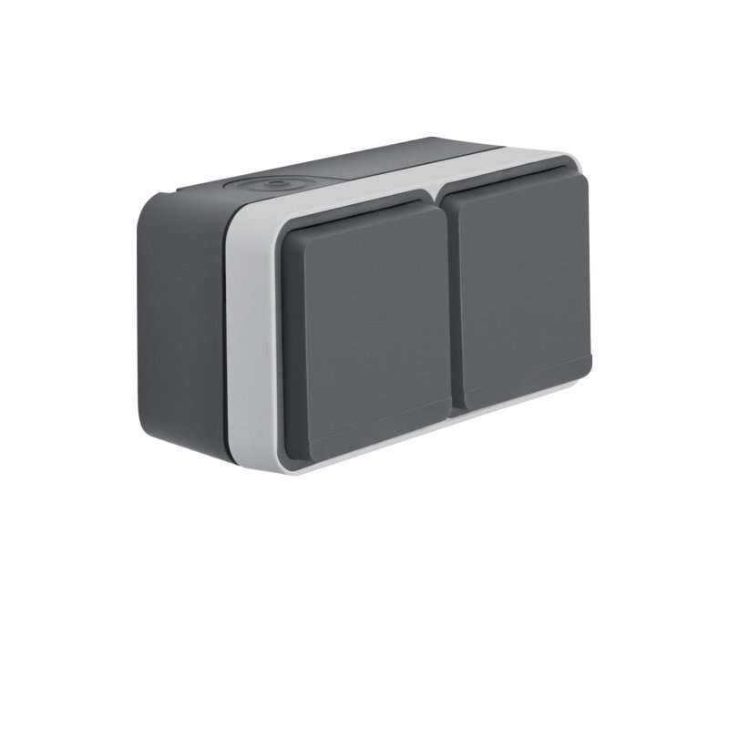 Priză contact de protecție pin dublu vertical .,protecție suplimentara și capac , 2 Einf. AP W.1 gri ,Berker 6768823525