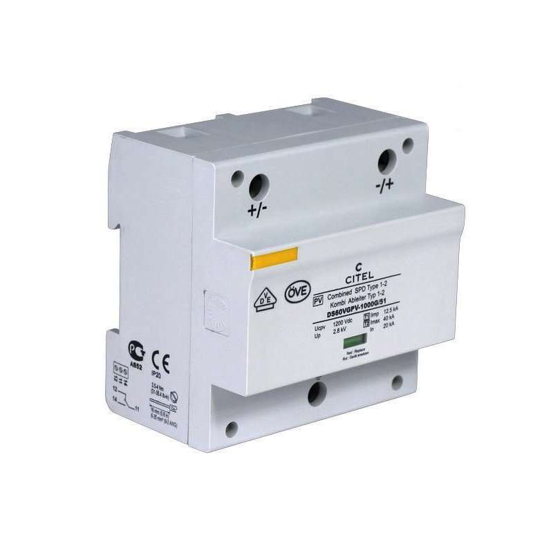 Descărcător combinat PV cu 2 poli tip 1 + 2 1000VDC 12,5kA (10/350) 5TE