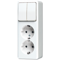 Jung 625AWW ,Priză montaj aparent dublă Schuko® +dublă Comutator