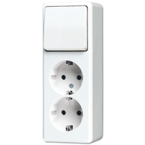 Jung 626AWW ,Priză montaj aparent dublă schuko® + comutator de 1-bang