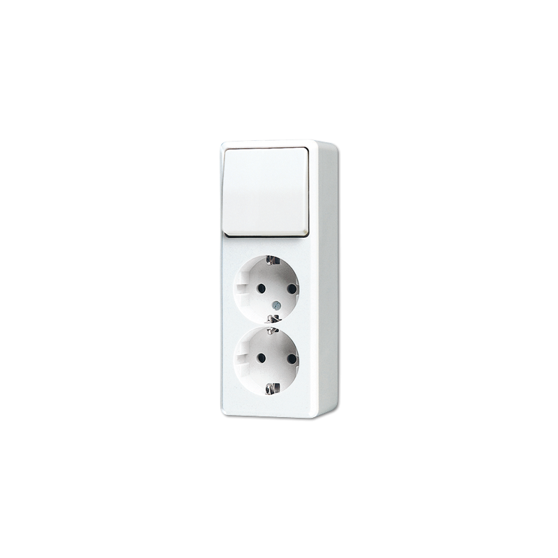 Jung 626AWW ,Priză montaj aparent dublă schuko® + comutator de 1-bang